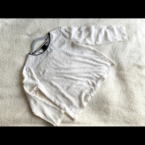 LOFT blouse top Textured Swirl Tie Back Blouse white size Small - Picture 2 of 16